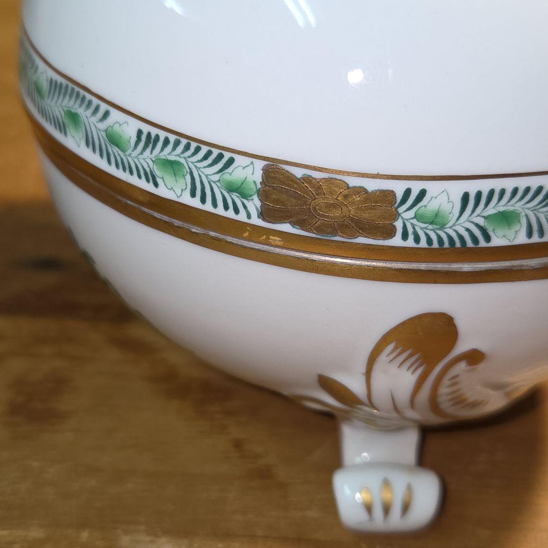 Herendヘレンド アポニーグリーン ボンボニエール 蓋物 小物入 脚付 猫