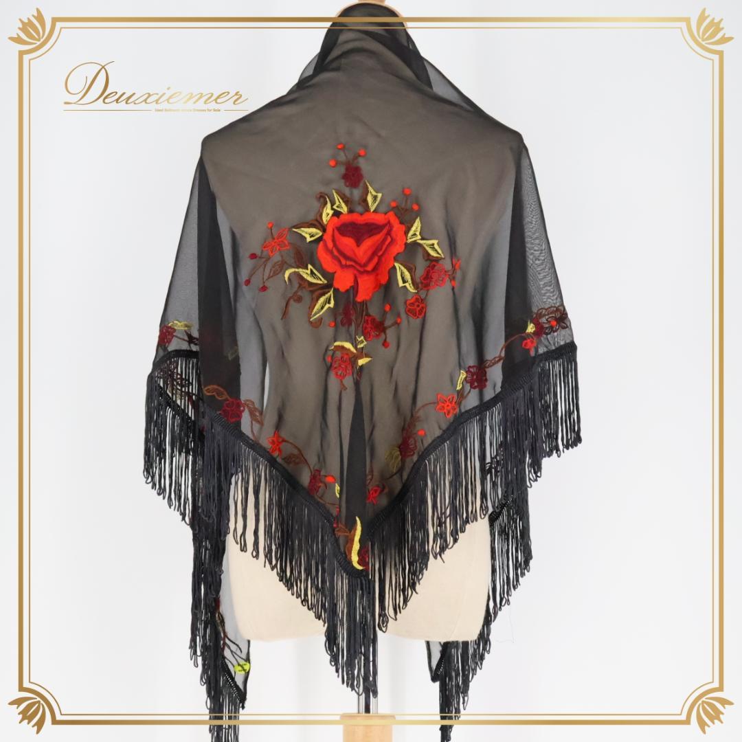 フラメンコ衣装】ブラック シージョ マントン 黒 レース 透け感 薔薇