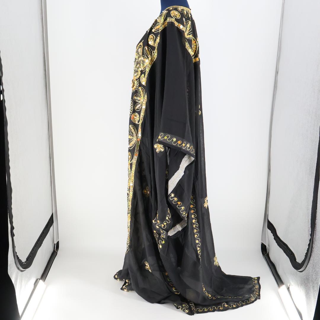 ベリーダンス用衣装】ブラック×ゴールド ガラベーヤ ワンピースドレス