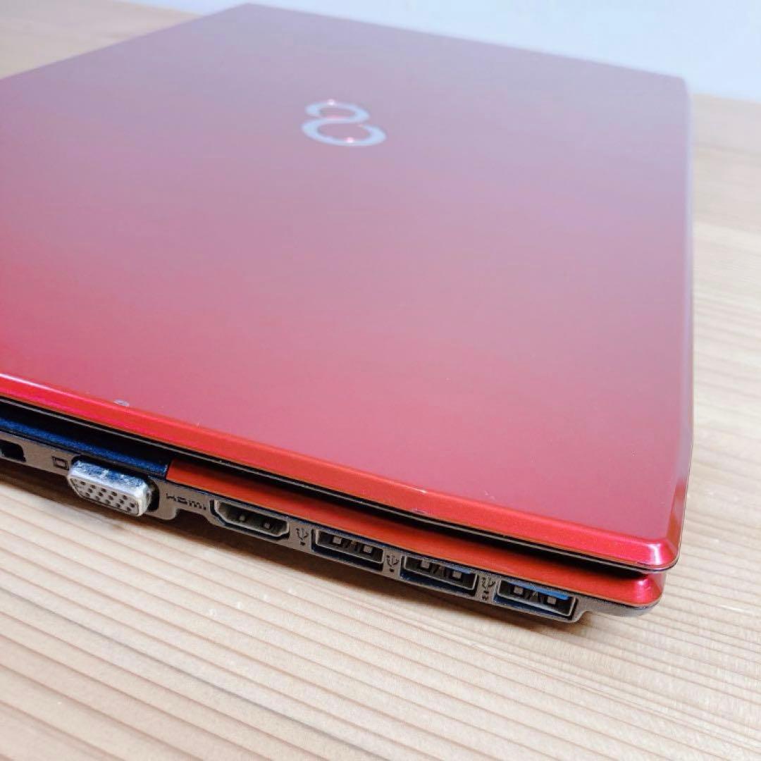 富士通/SSD/Windows11/赤/カメラ付き/オフィス付き/ノートパソコン