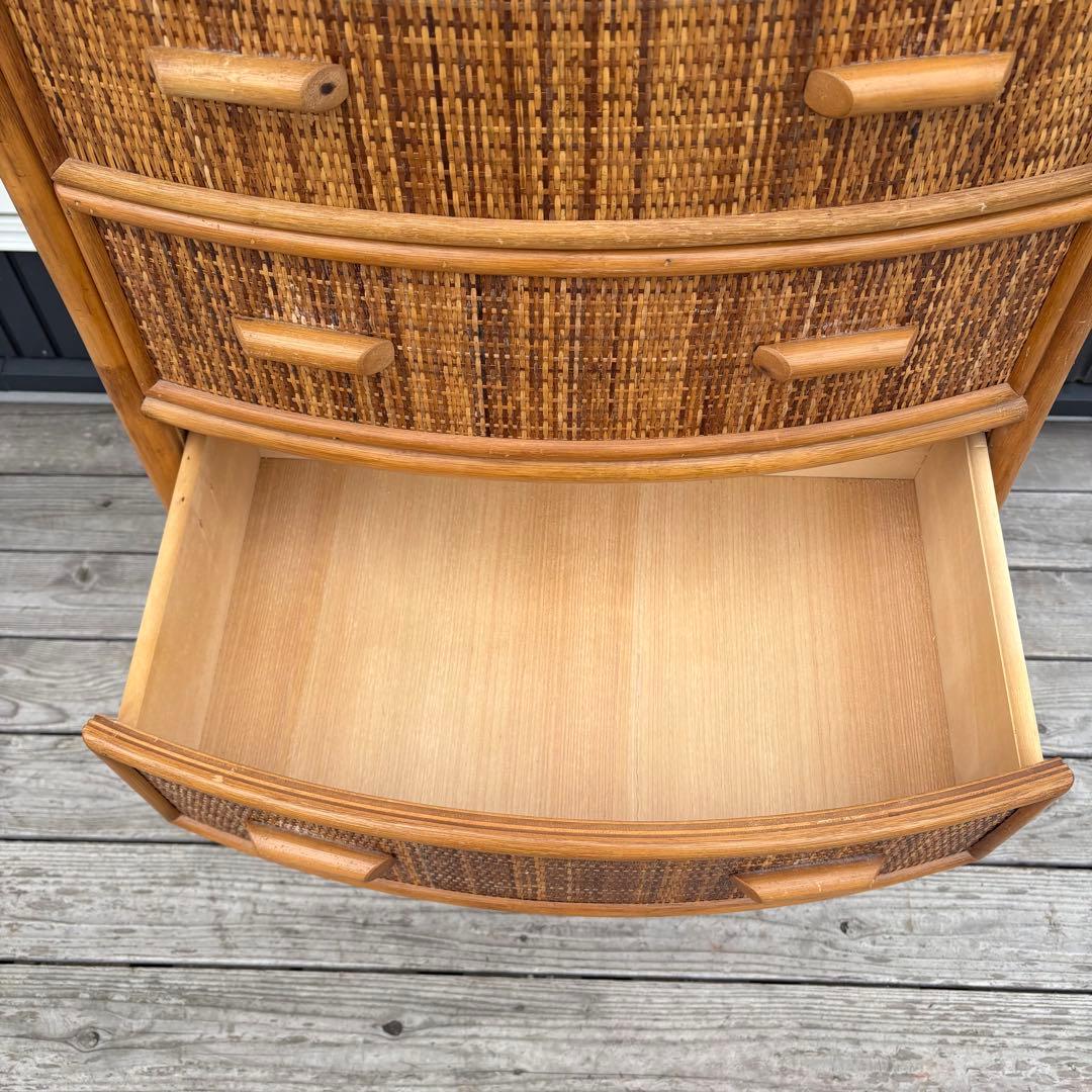 昭和レトロ 大型 ラタンチェスト 5段 引き出し 籐家具 ナチュラル 収納