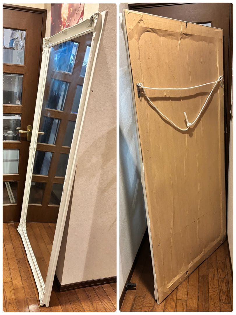 180cm×90cm】姿見、全身鏡、立て掛け、白、ロココ、アイテム番号S-1
