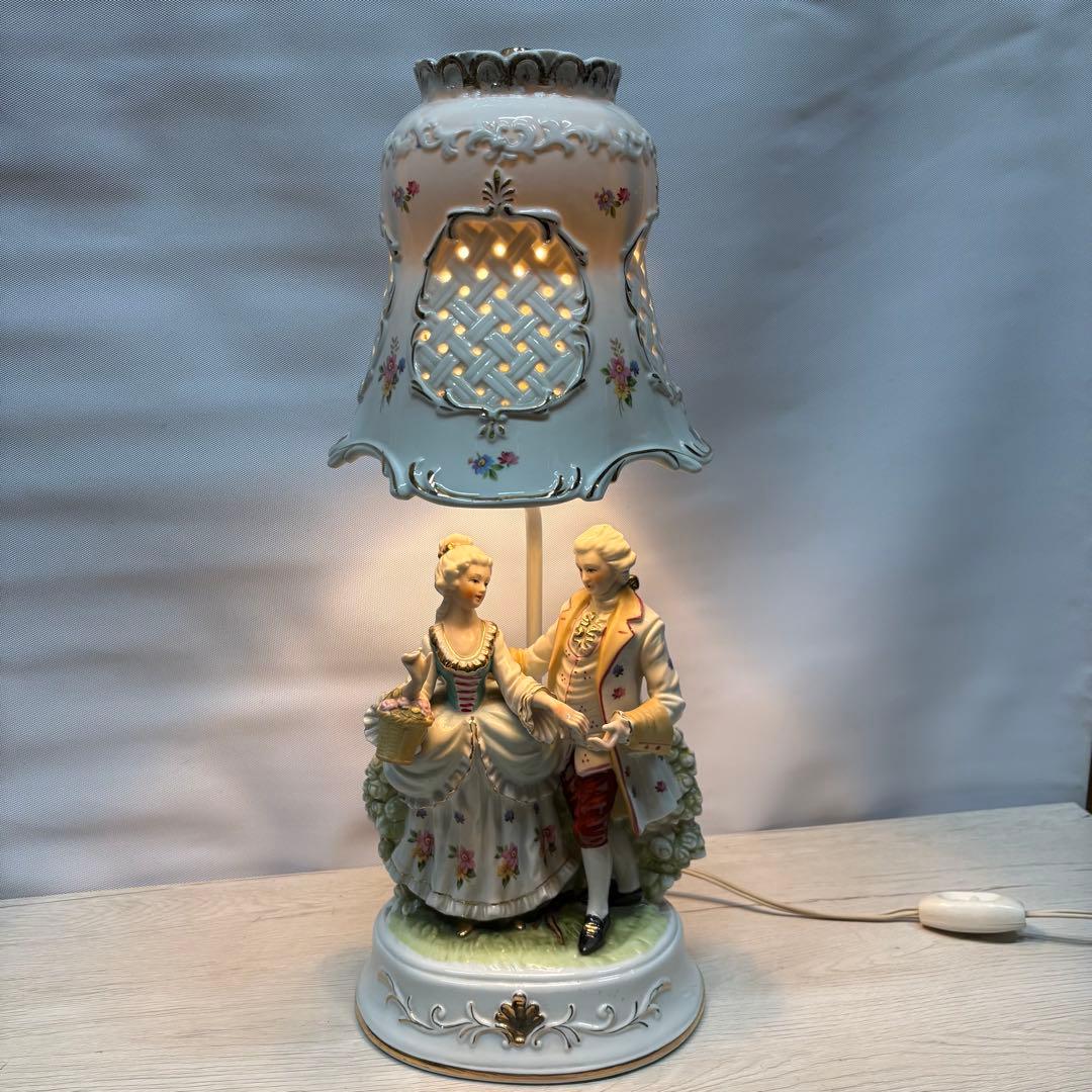 L1/ 陶器製 スタンドライト 西洋人形ダンス 貴族 約50cm アンティーク