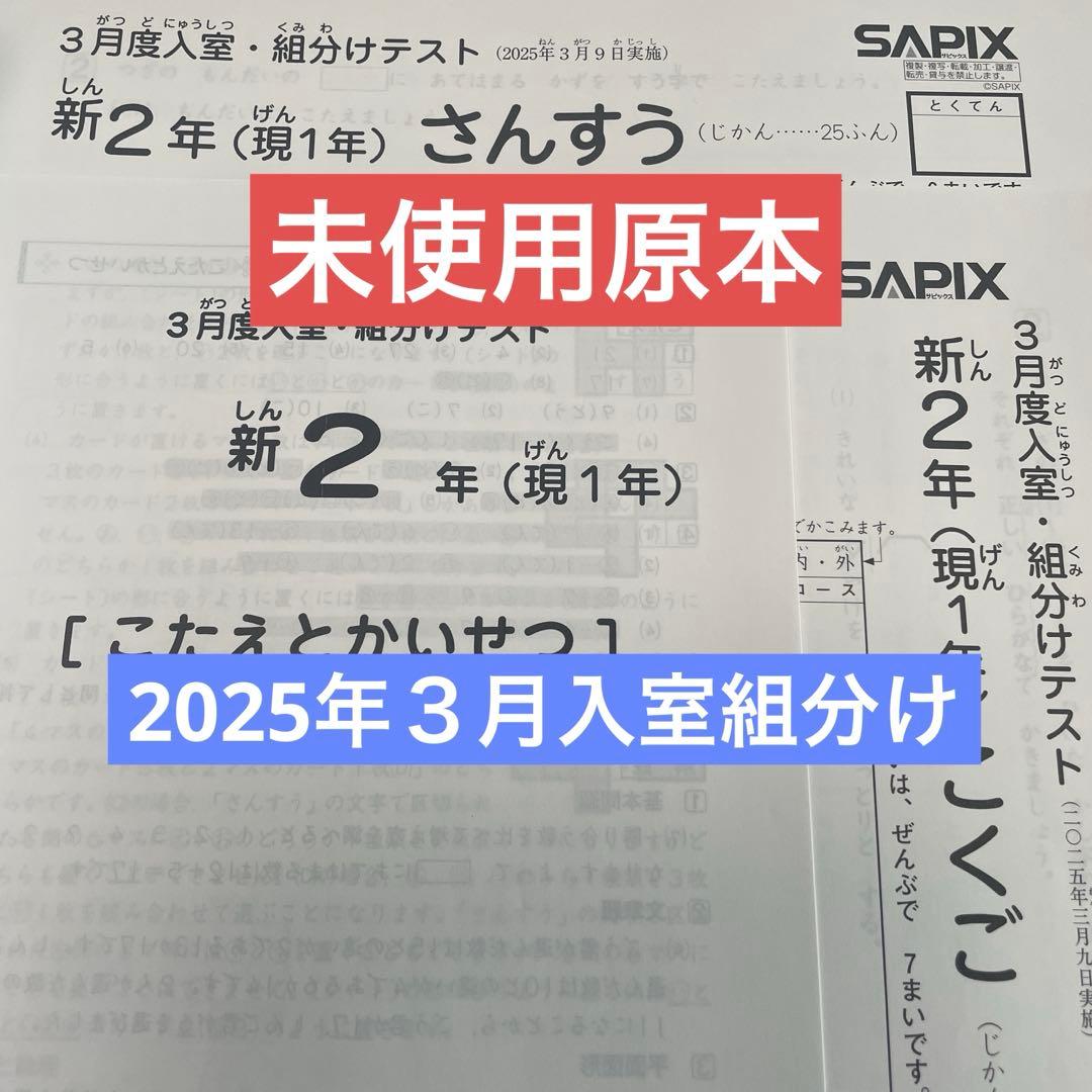 サピックス新2年3月入室・組分けテスト 未使用原本❗️ - メルカリ