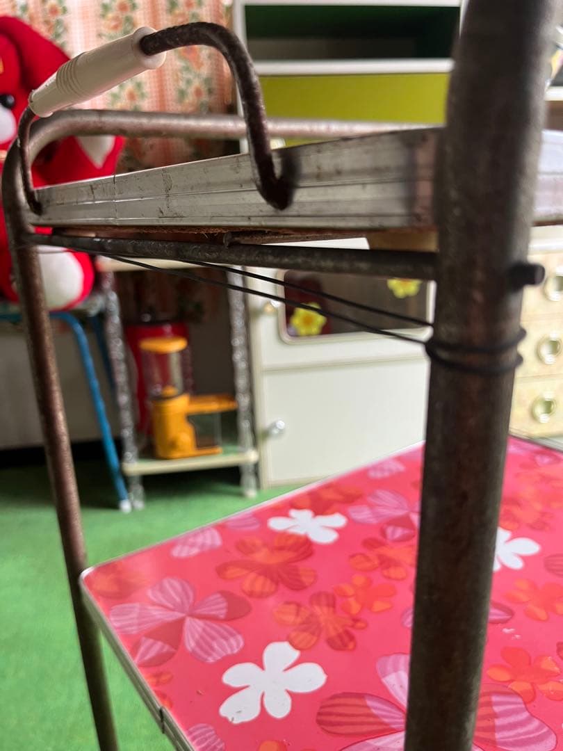 キッチンワゴン レトロポップ 昭和レトロ 当時物 難あり インテリア 花