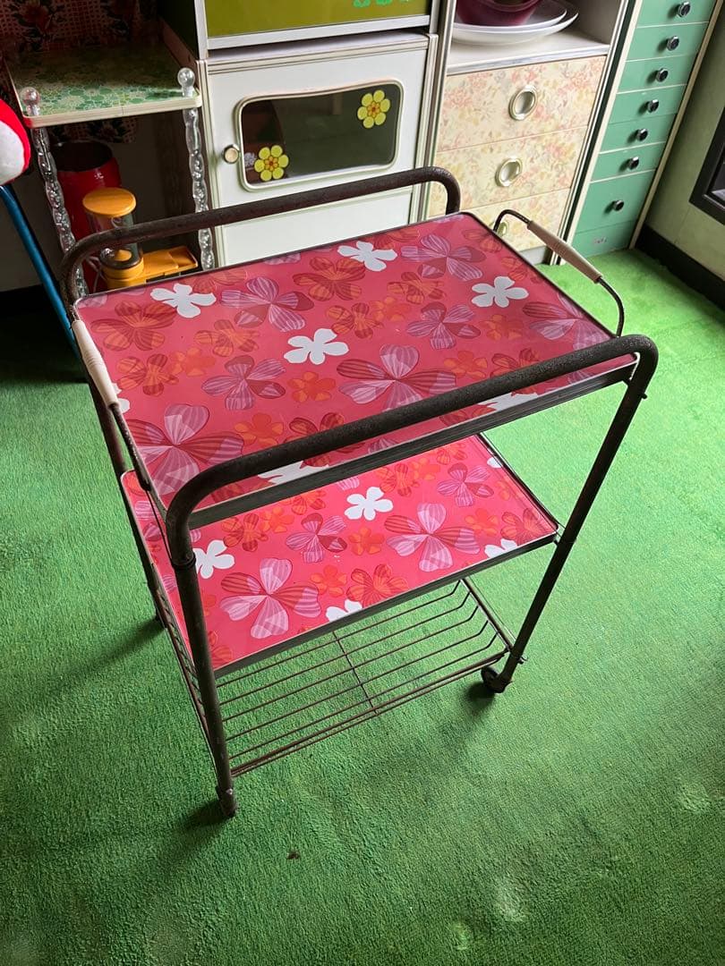 キッチンワゴン レトロポップ 昭和レトロ 当時物 難あり インテリア 花