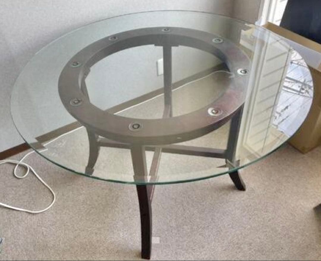 577 ニトリ ビッテ3 丸型ガラステーブル 廃盤 希少 北欧風 ダイニング