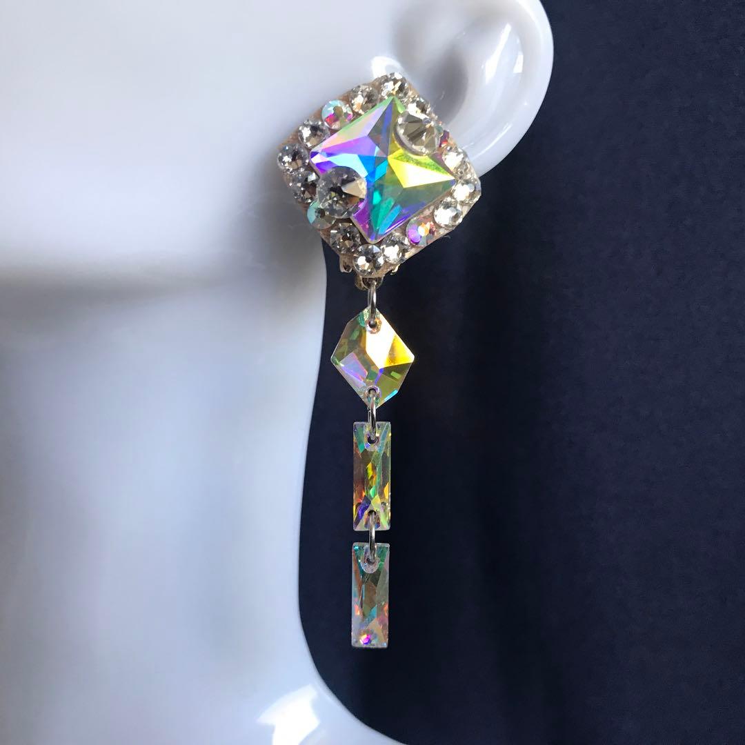 K9とスワロフスキークリスタルのロングイヤリング 社交ダンス☆ベリー