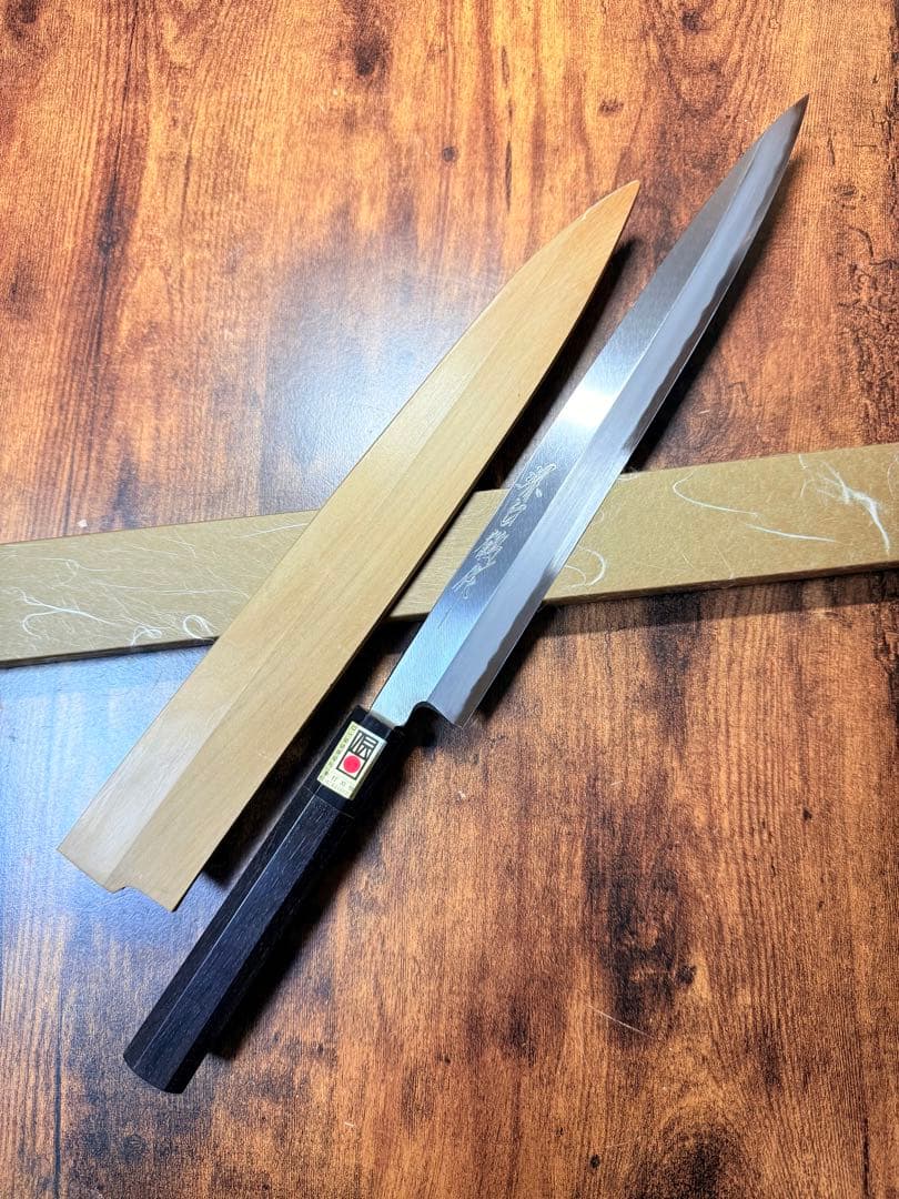 堺打刃物】刺身 柳刃 包丁 青鋼 尺 黒檀水牛八角柄 鞘付き - メルカリ