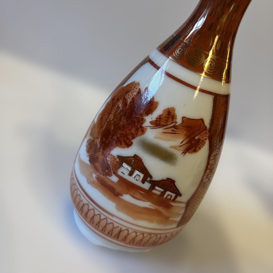 明治九谷 九谷焼 庄三様式 赤絵金彩 人物山水図 徳利 一対【2本】高