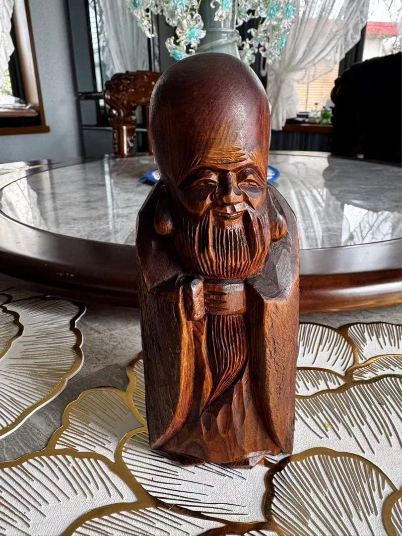 木製彫刻 福禄寿・七福神・縁起物・幸運・開運・置物・木彫り オブジェ