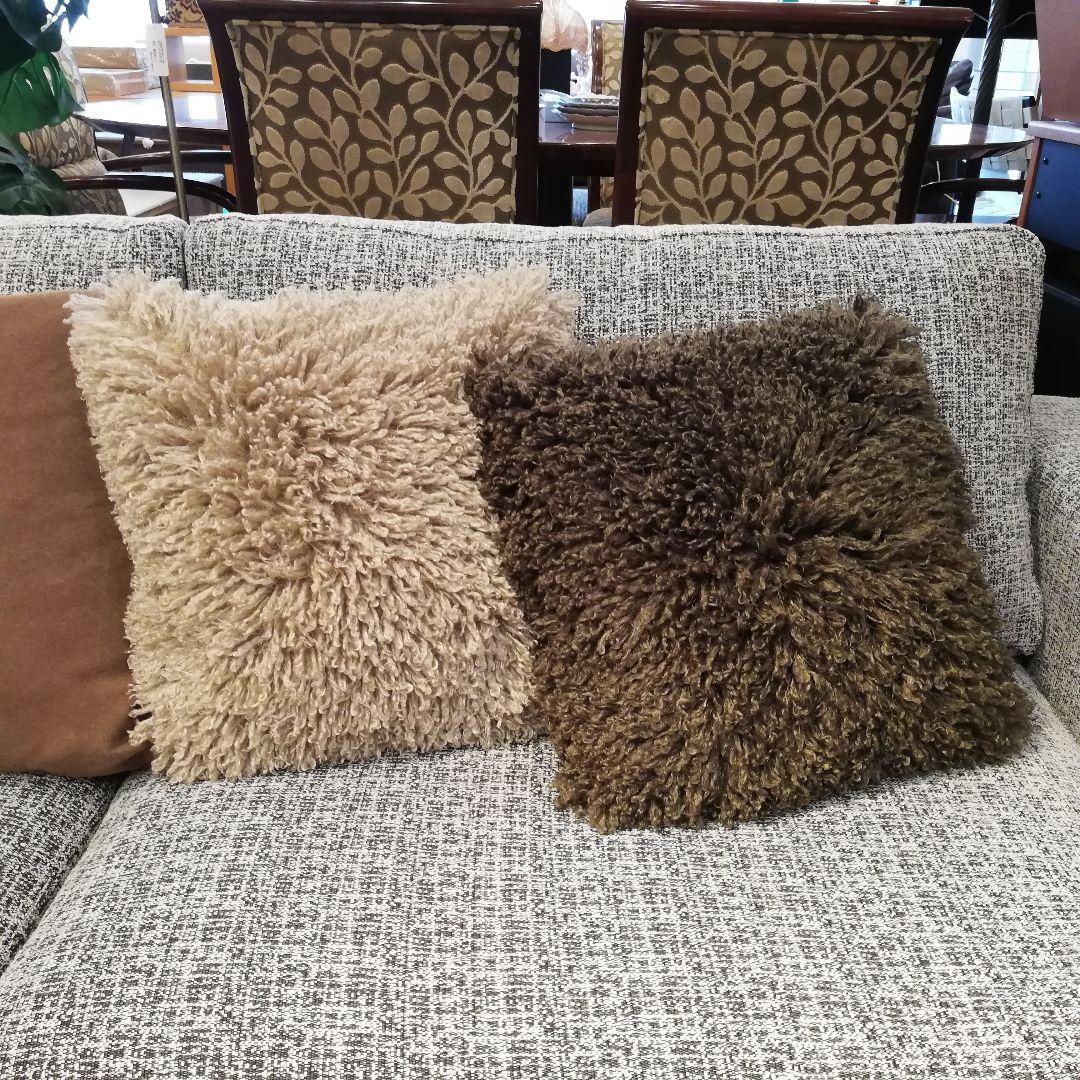 ◇美品　ドイツ製　Carma　クッション　ペア　シープ調　ブラウン GB KENT ケント 英国王室御用達 豚毛 ミディアムブリッスルクッション