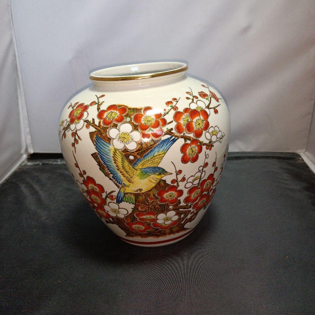 昭和58年郵政大臣表彰受賞記念 九谷焼 九谷仙龍 花瓶 梅ホトトギス