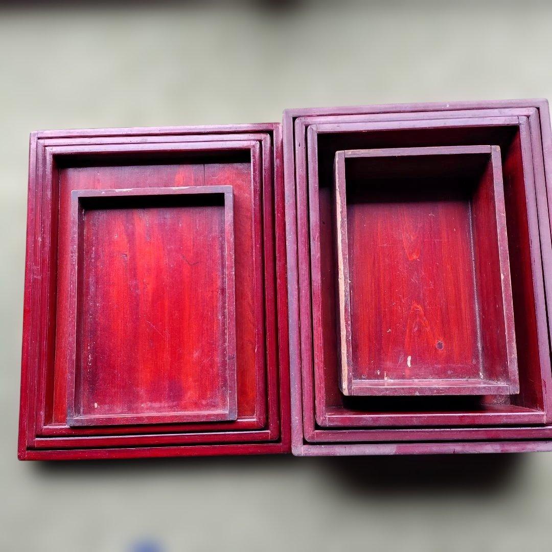 年代物 昭和レトロ漆木製入れ子式重箱 四段 蓋付き 昔の生活用品