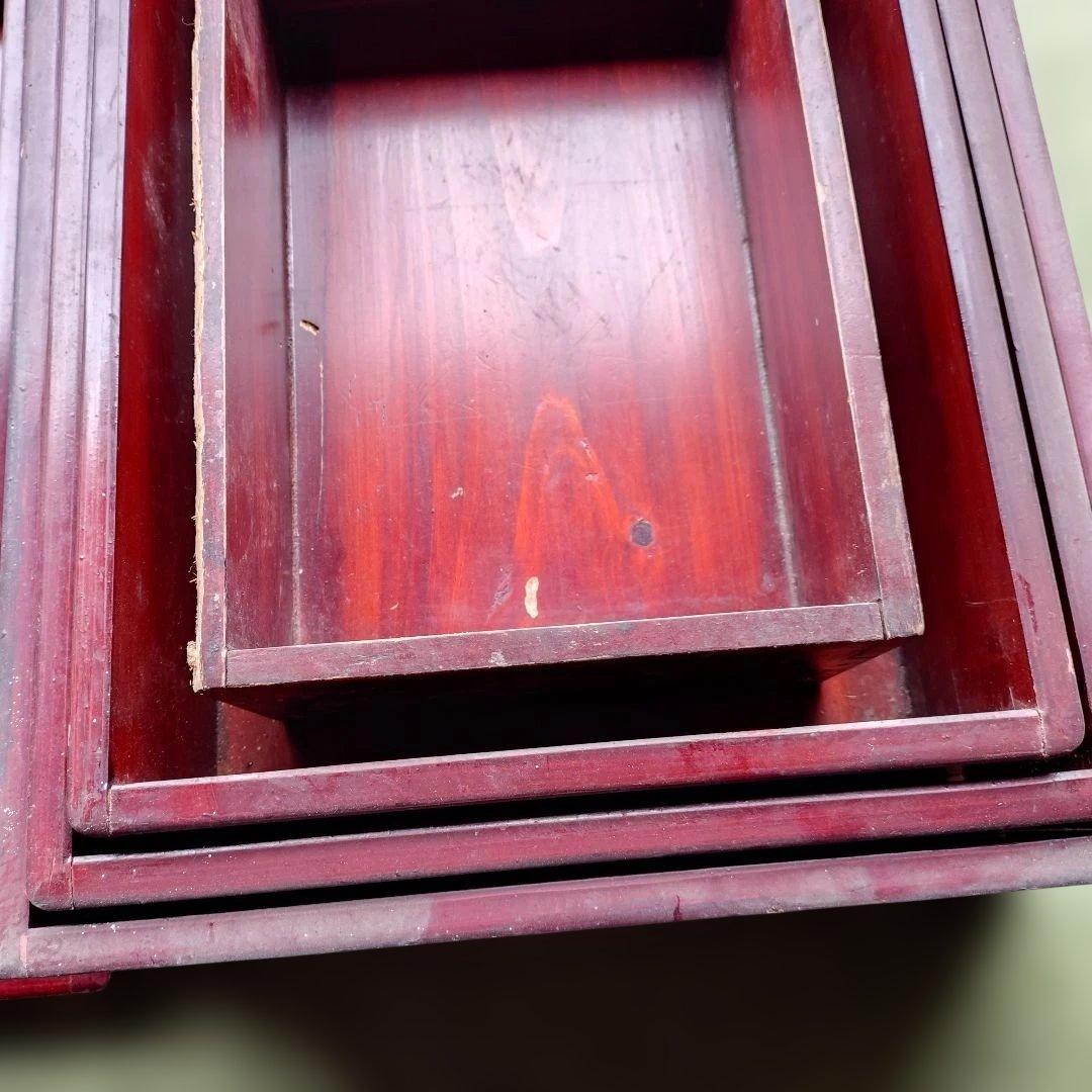 年代物 昭和レトロ漆木製入れ子式重箱 四段 蓋付き 昔の生活用品