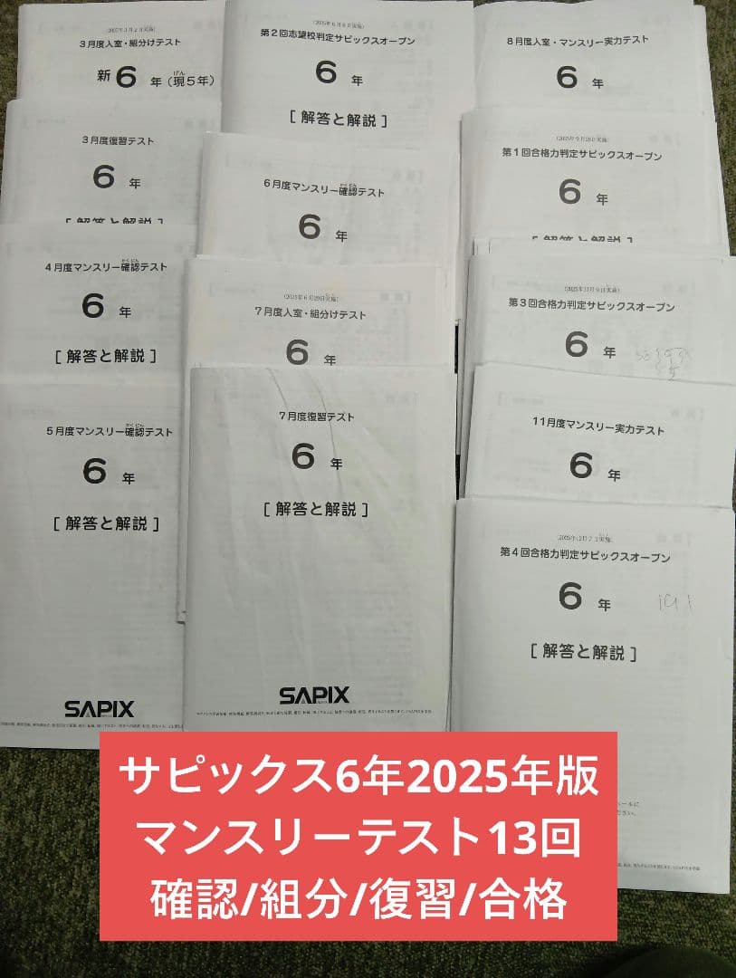 サピックス 6年マンスリーテスト13回/組分/確認/復習/合格 2025年度