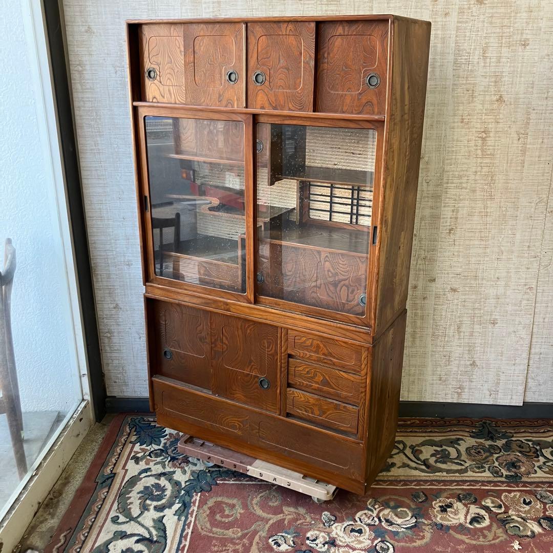 昭和レトロ 木製 茶箪笥 茶棚 ガラス戸 サイドボード 古家具 古民家