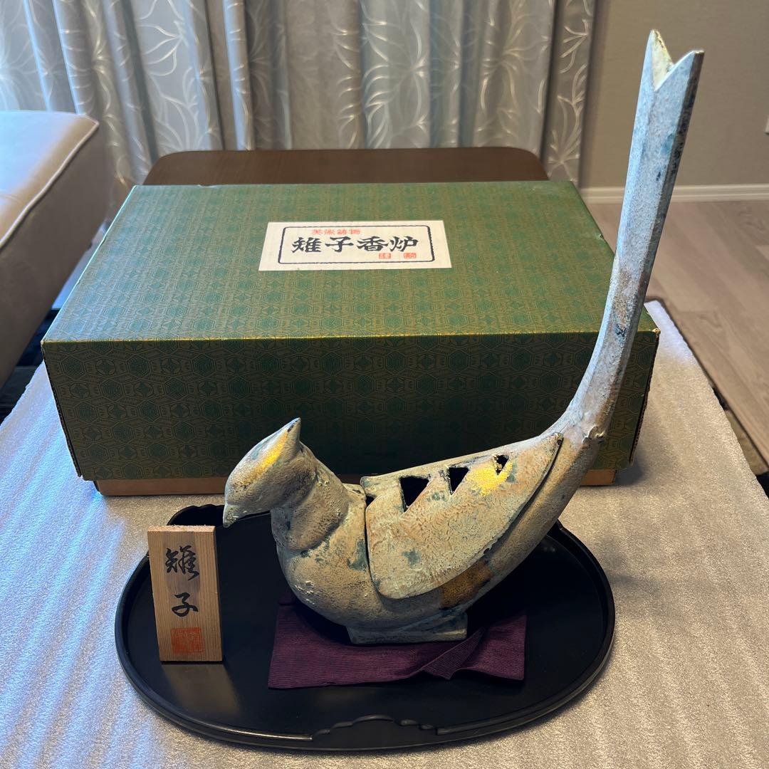 鋳物　香炉　きじ 美術鋳物 キジ 雉 香炉 オブジェ 雉子 金属工芸 骨董品 アンティーク