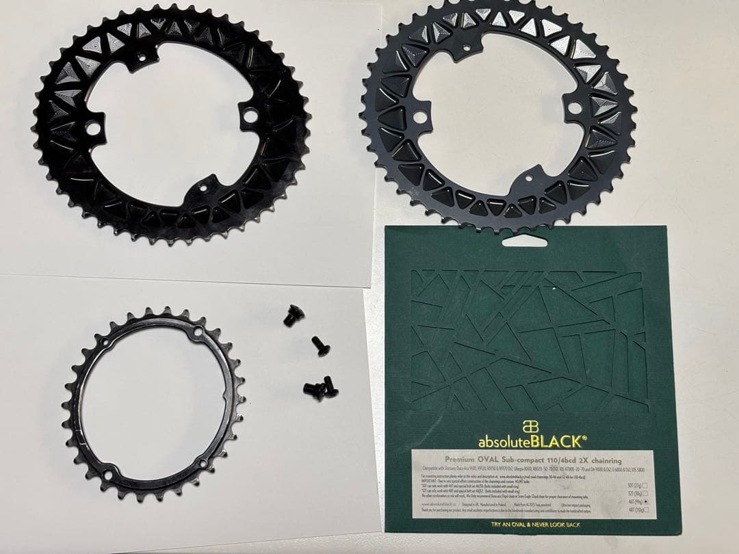 アブソリュートブラック46/30 楕円リング　アウターリング✖️2 absoluteBLACK(アブソリュートブラック）はFC R9100、FC R8000 で46