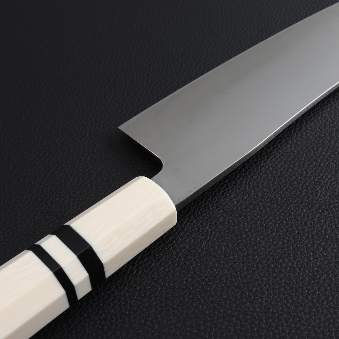 8937 三徳包丁 7寸 刺身包丁 両刃 万能包丁 人工象牙黒三本巻