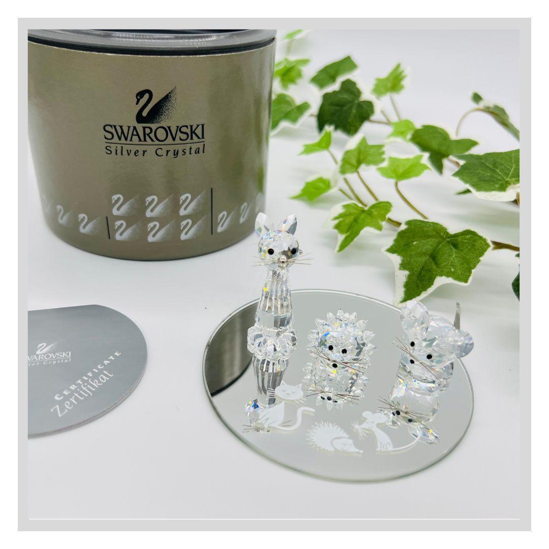 スワロフスキー ネコ ネズミ ハリネズミ セット 置物 クリア ガラス