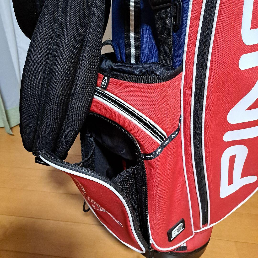 ピンスタンド式キャディバッグ-希少フード内蔵型、美品！レンチは