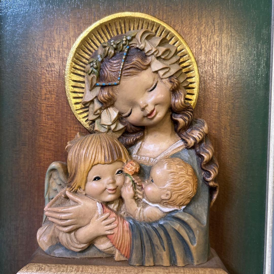 稀【聖母子と天使の壁掛け】ANRI アンリ人形 アンリ木彫り 母の日