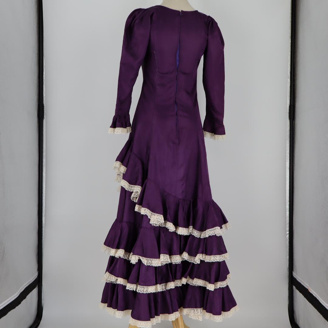美品 フラメンコ衣装】光沢パープル×柄×レース地 ドレス Flamenco