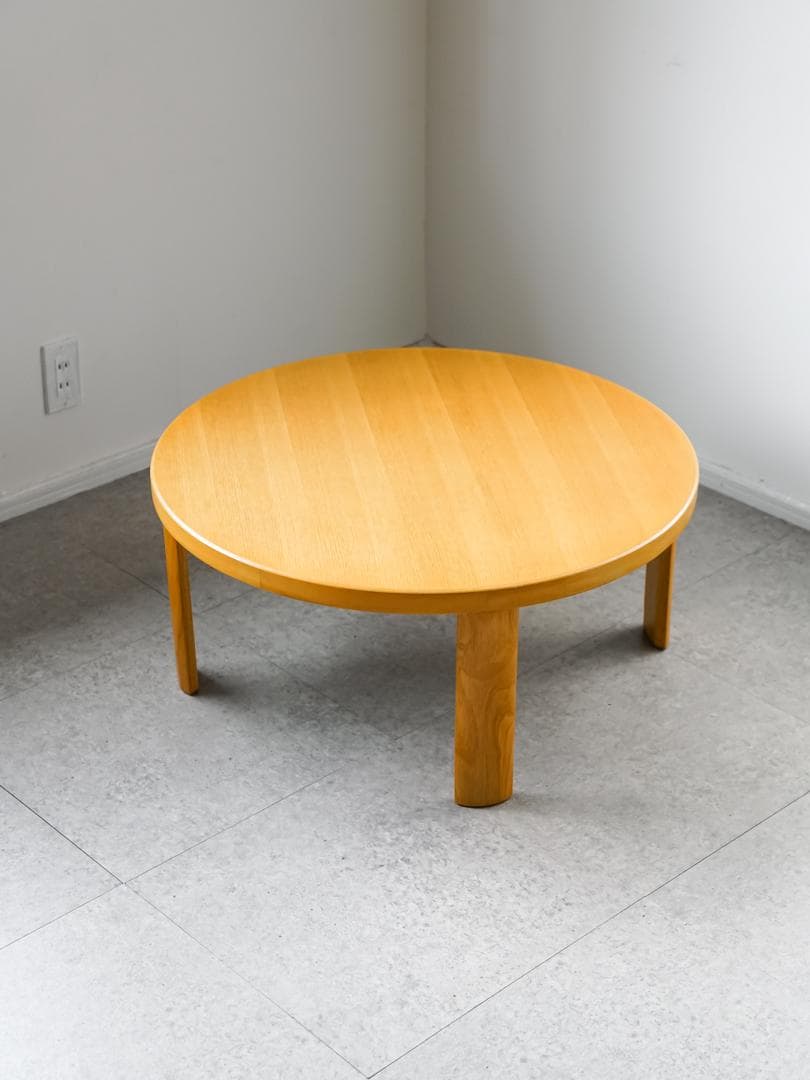 90's \"フクダクラフト\"天然木 円卓/ローテーブル 折りたたみ モダン ローテーブル 折りたたみ 円型 直径90cm 座卓マロン （ テーブル 天然