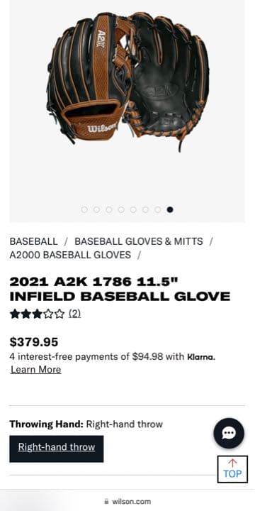 Wilson A2K 1786 11.5 硬式内野手用グラブ 日本製 86型