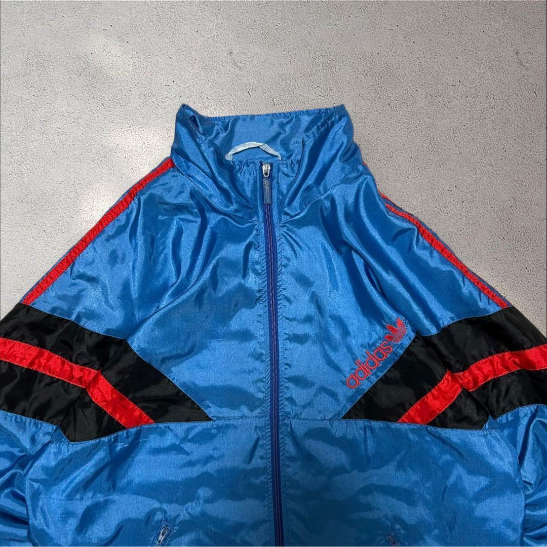 adidas 80s〜90sトレフォイルロゴ刺繍ナイロントラックジャケット好