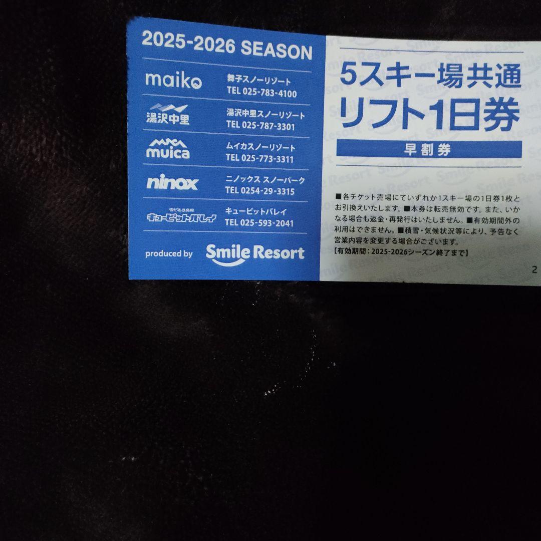 新潟県 5スキー場共通リフト1日券 舞子スノーリゾート 早割券 - メルカリ