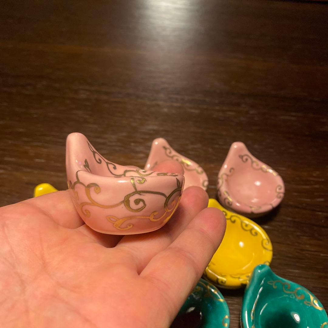 珍味入れ京焼 金唐草柄ちぎりもち緑交趾 黄交趾 ピンク3色 2セット 6個