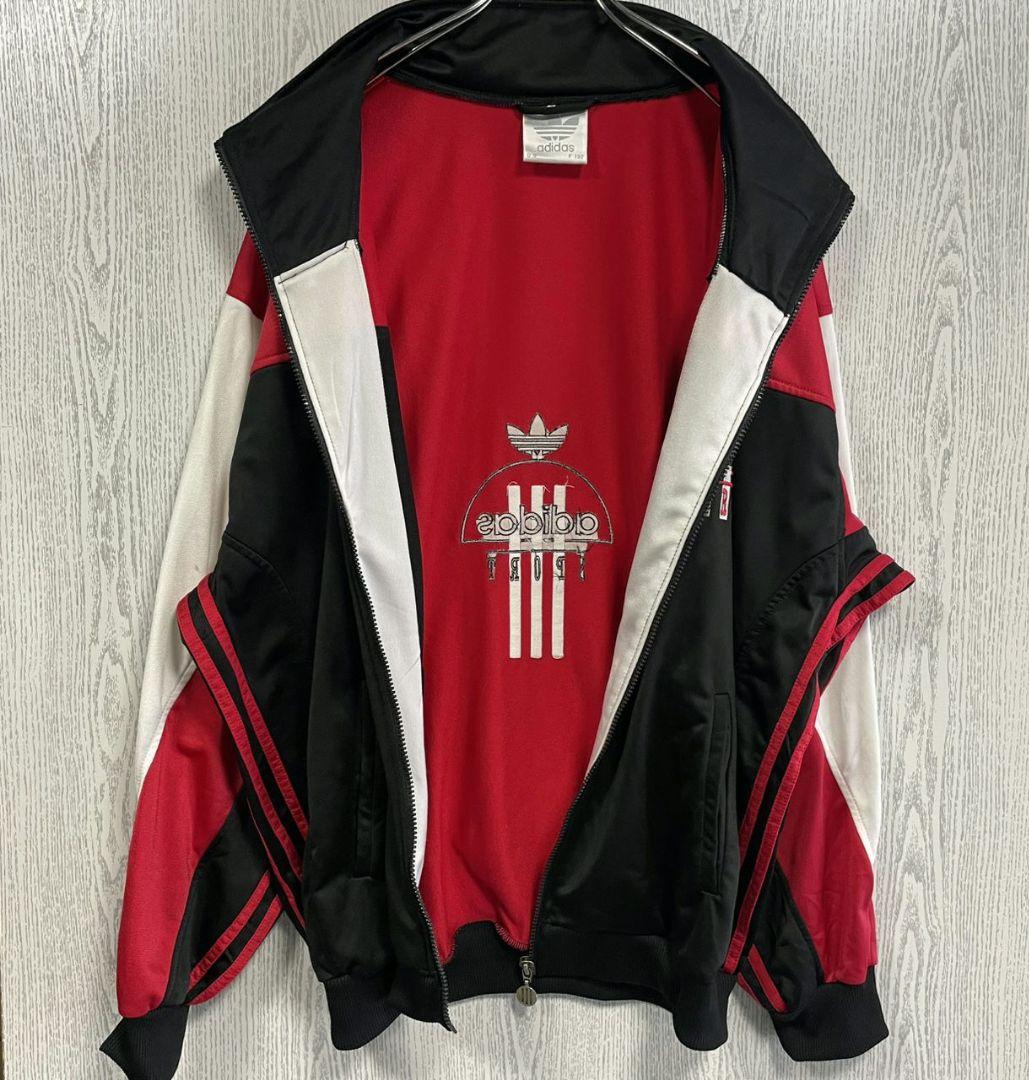 adidas アディダス 刺繍 ジャージ トラックジャケット XL 黒 赤 - メルカリ