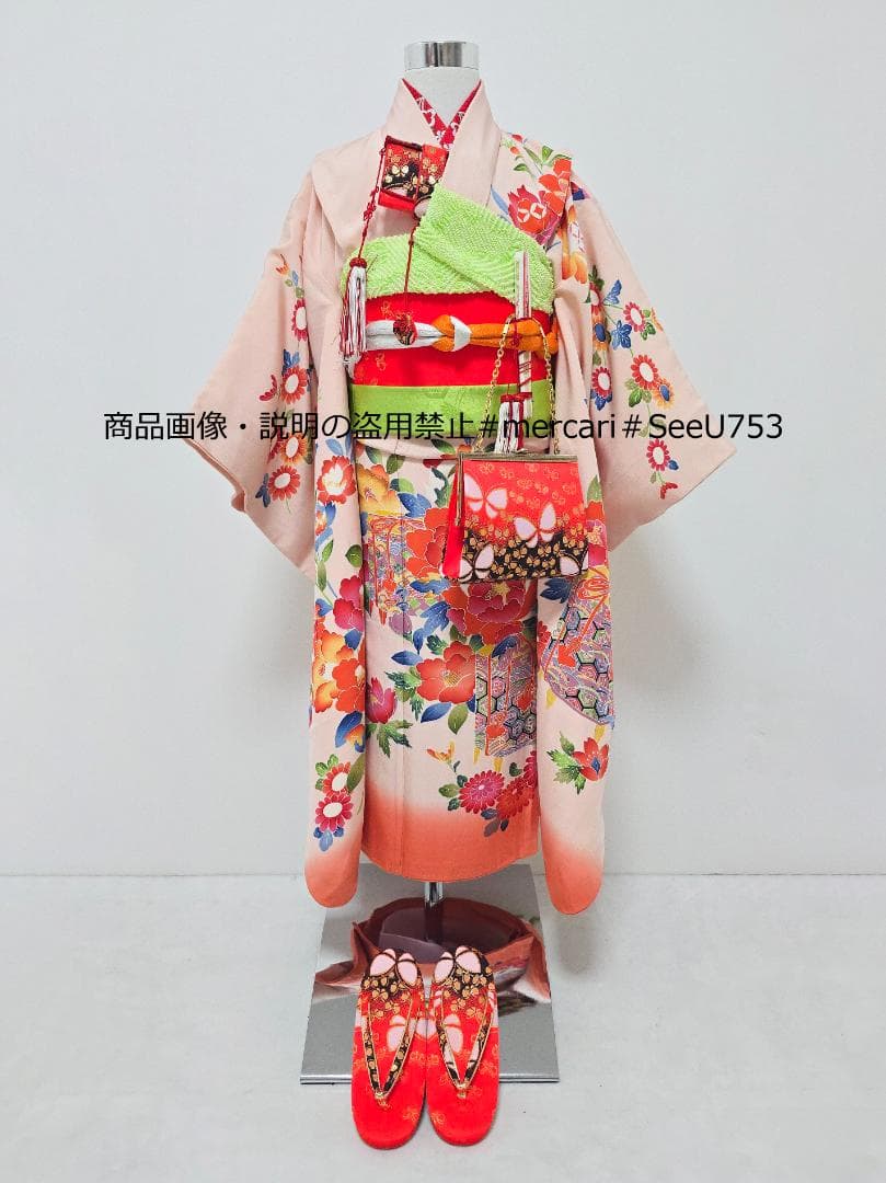 七五三　小さめ7歳~　正絹　着物　セット　女の子 *c80 ren-7ks0078_1.jpg