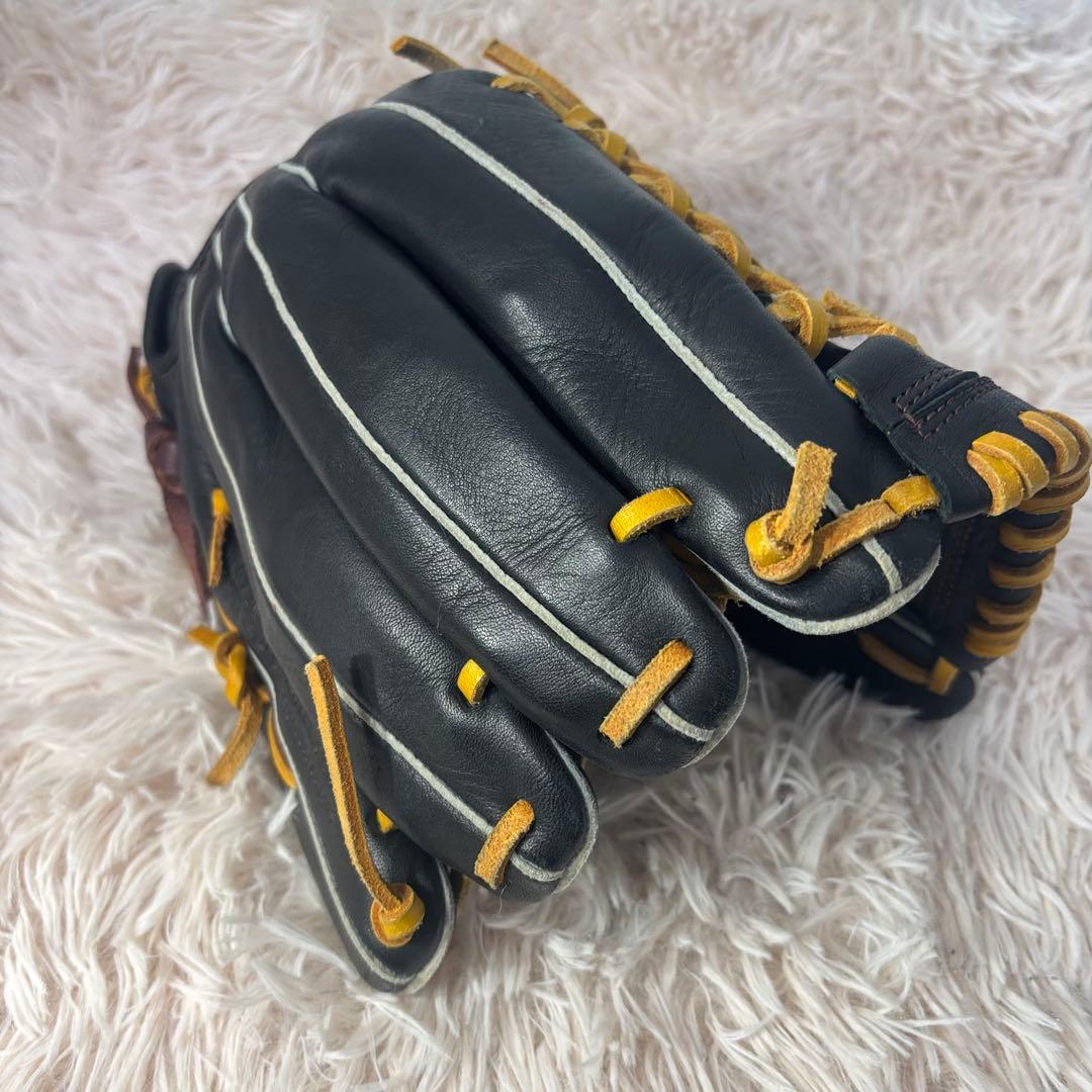 美品 Mizuno 軟式グローブ 左利き用黒/黄 せレクトナイン 野手用