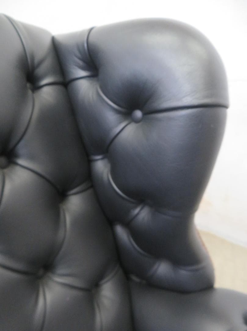 英国伝統□チェスターフィールド□黒総革□ウィングバック□1人掛け