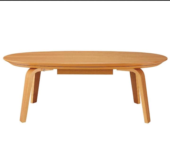 無印良品、こたつ、楕円、小、石英管、こたつ布団付き 楕円こたつ・小・本体・タモ材曲木脚・石英管ヒーター／ナチュラル