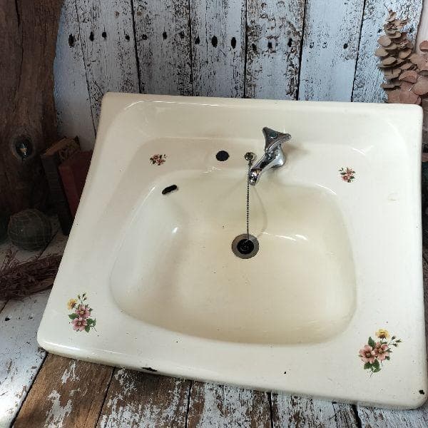 ヴィンテージ ホーロー ベイスン シンク 花柄 洗面台 琺瑯 流し 手洗いDIY ヴィンテージ ホーロー ベイスン シンク 花柄 洗面台 琺瑯 流し 手洗い
