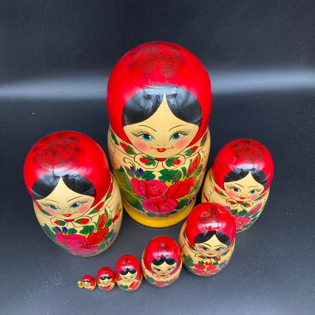 ☆インテリアに☆ロシア民芸品超巨大伝統柄マトリョーシカ9体A☆送料