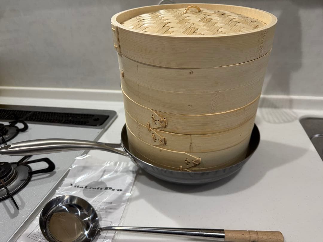 未使用　ビタクラフトプロ 打出し フライパン 30cm 三段せいろ　中華おたま付 Vita Craft ビタクラフト pro プロ 打出しフライパン 30cm