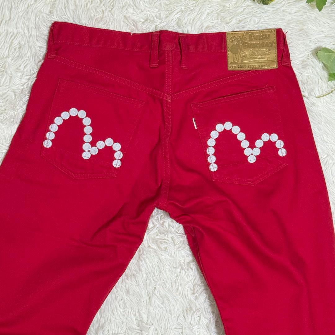 極美品 エヴィスゴルフ ゴルフパンツ カモメ 大きいサイズ ゆるだぼ 赤