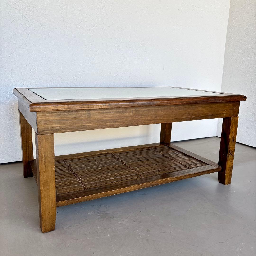 ガラス バンブー 籐 ラタン アジアン 昭和レトロ テーブル ロー