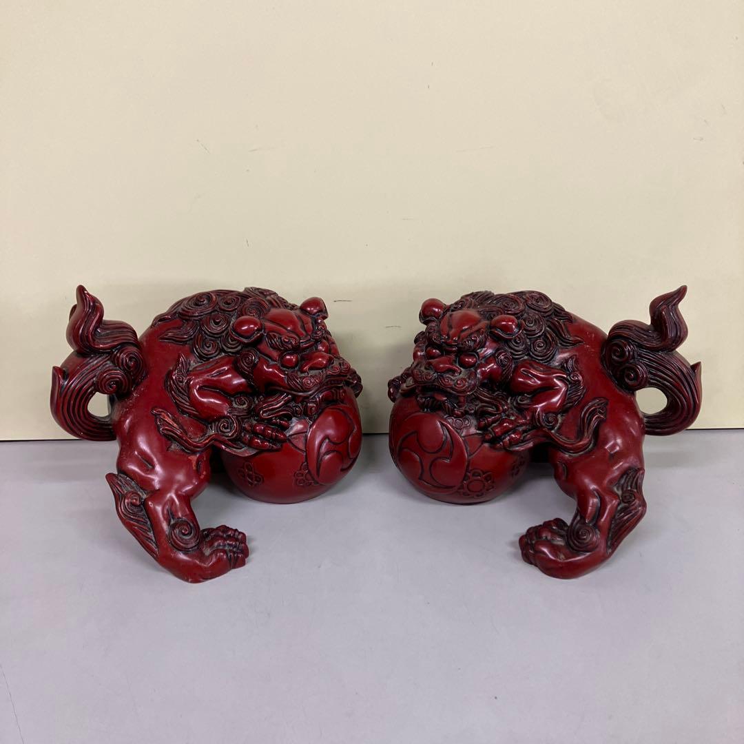 E-4 魔除け 唐獅子 置物 2体セット 玉乗り獅子 狛犬 縁起物 オブジェ