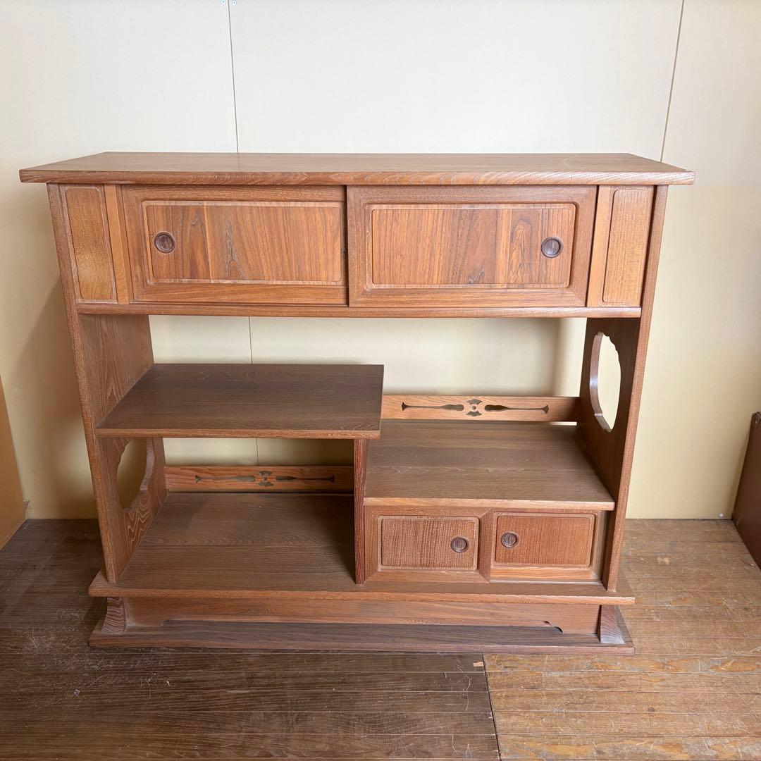 【送料込】和風家具　和室民芸家具　アンティーク　昭和レトロ　小物入　戸棚　お茶 上質 黒柿 結霜ガラス入り 茶箪笥 和風キャビネット 日本製 大正・昭和