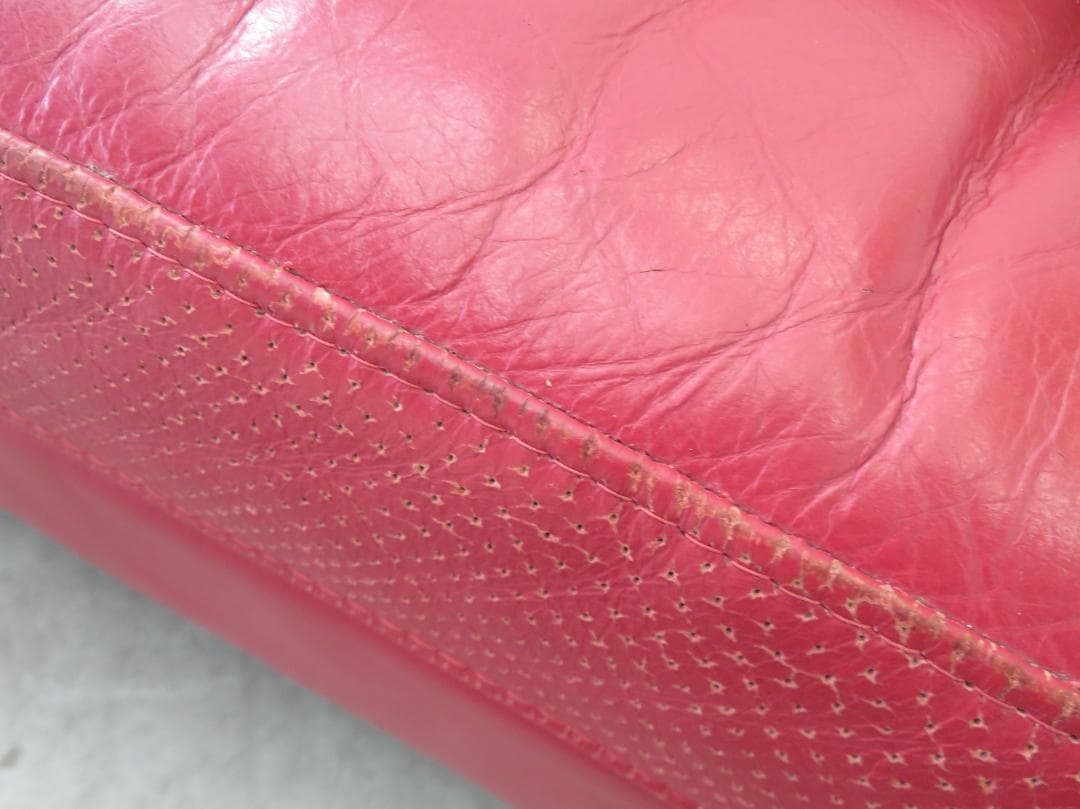 IDC大塚家具□ドミシール□総革□赤□3人掛けソファ□