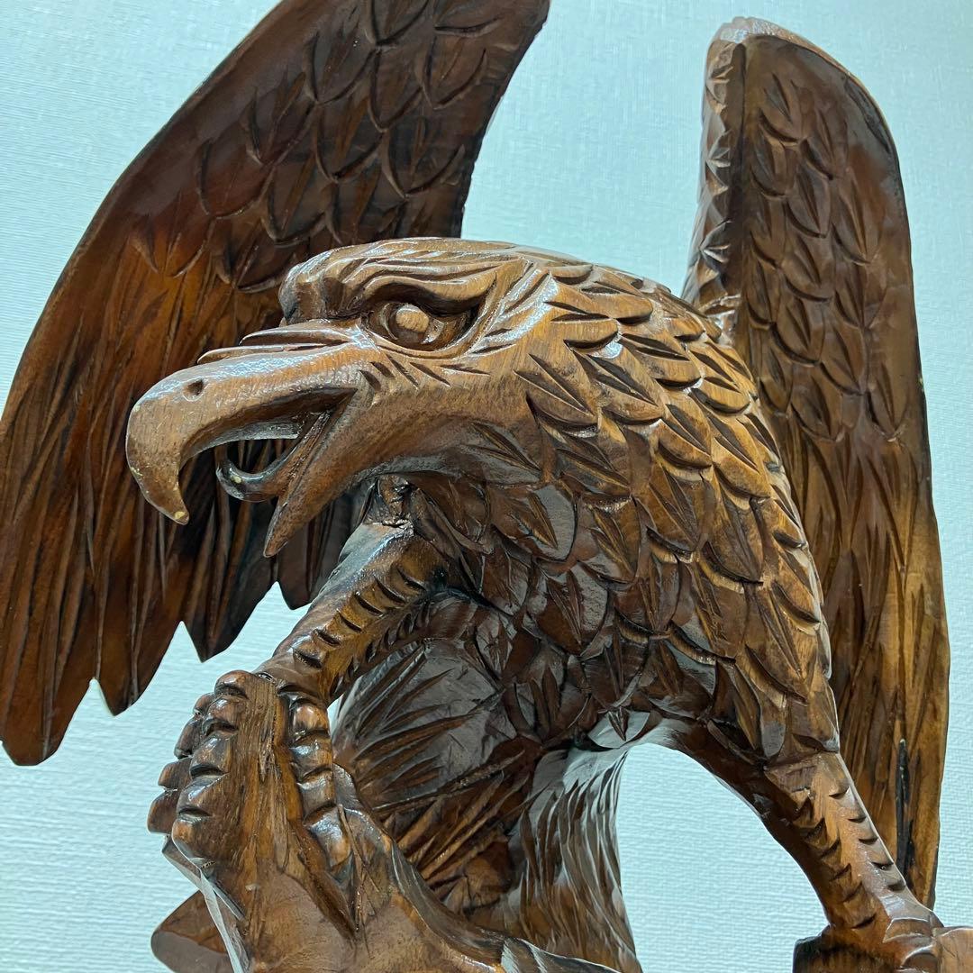 木彫り/鷹/鷲/美術品/オブジェ/アンティーク/彫刻】置物 木製彫刻