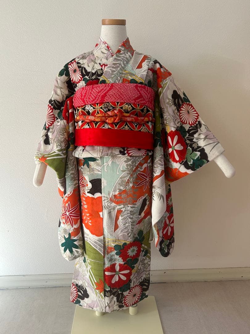 5歳　6歳　7歳　七五三　アンティーク正絹着物、帯、帯揚げ、帯締め、しごきセット なごみや 七五三 帯揚げ しごき セット 通年用 日本製 子供用 正絹