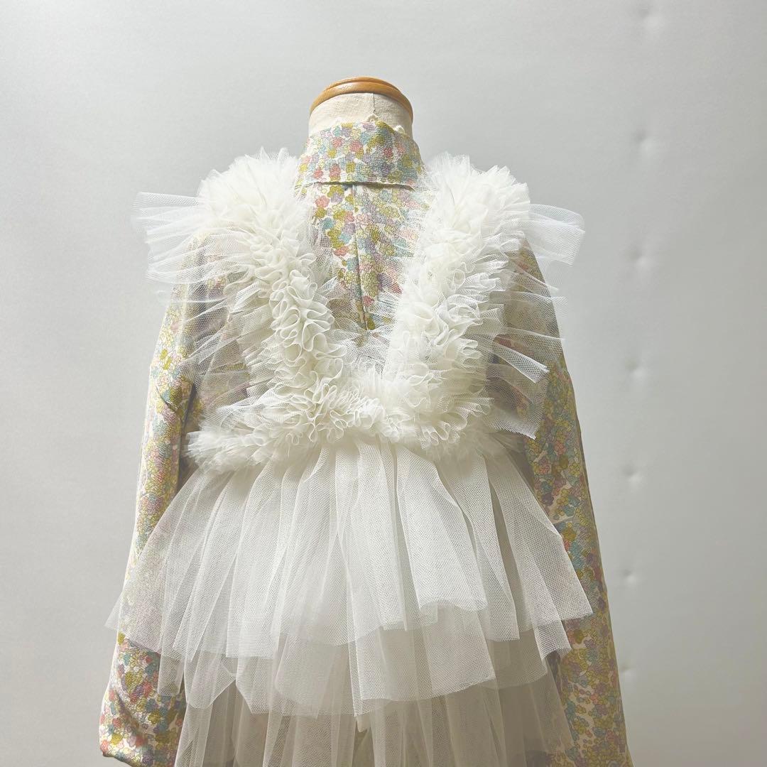 被布エプロン【フリルホワイト】チュール被布 被布ドレス 七五三