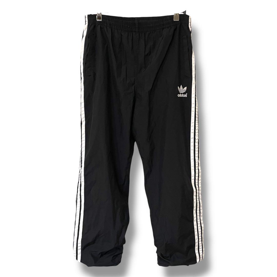アディダス adidas 極太 ナイロントラックパンツ 90s 黒 サイドライン